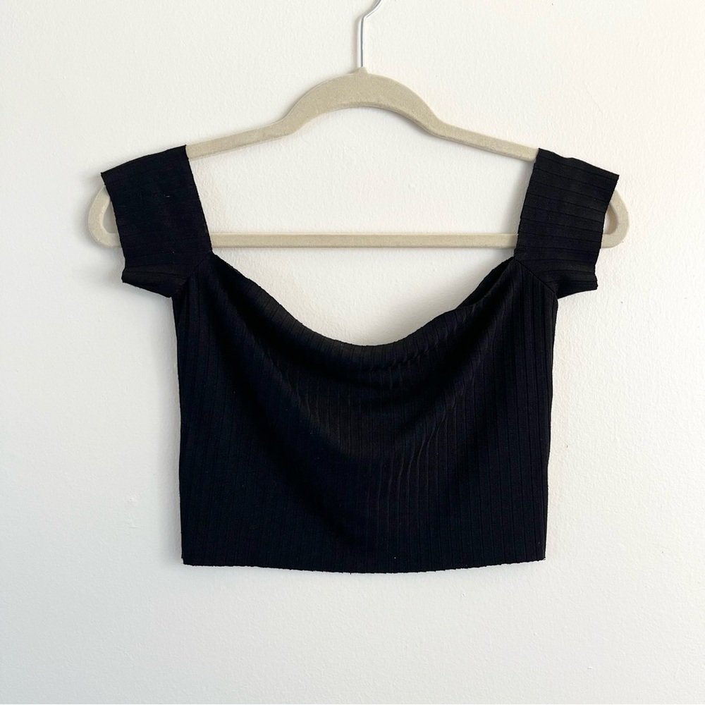LAST DAY TO PURCHASE! Black Off-The-Shoulder Crop Top